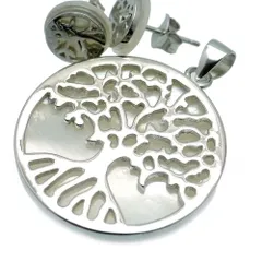 [シルバーワン] シルバー925 ツリーオブライフ 生命の樹 ペンダントトップ ＆ ピアス セット レディース ue シェル jewelryset