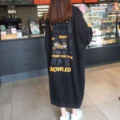 【クーポンで10％OFF】レディース ロング トレーナーワンピース 体型カバー 英文字 韓国風 長袖 春秋 カジュアル ゆったり 大きいサイズLWDA038(L-4XL)