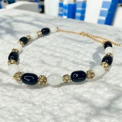 白黒オーバルビーズネックレス モダンエスニック風