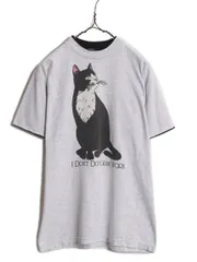 【お得なクーポン配布中!】 USA製 ネコ イラスト プリント 半袖 Tシャツ メンズ レディース M 古着 アニマル 猫 アート グラフィック ヘビーウェイト 二重リブ グレー