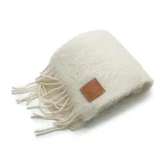 ロエベ アナグラム モヘア ウール マフラー ホワイト 中古 美品 LOEWE Anagram Mohair and Wool Muffler Cream Mohair, Wool, Polyamide
