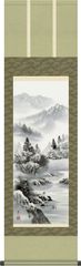 水墨山水画 掛軸-山河望郷/鈴村秀山(尺三)床の間 和室 1MB2-004