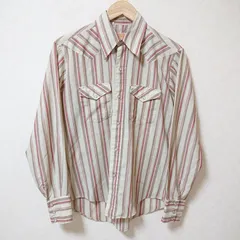 (^w^)b Mustang マスタング 長袖 シャツ トップス 羽織り ストライプ スナップボタン 普段着 タウンユース オシャレ 80's 90's ヴィンテージ ビンテージ シンプル カジュアル ベージュ レッド ブラウン メンズ サイズ34