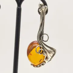 【美品】アンバーデザインピアス　琥珀　SILVER　シルバー925　片耳