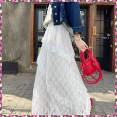 送料無料 ティアードロングスカート白レーススカート レディース 可愛いふんわりスカート ハイウエスト チュールスカート ボリューム 裏地付き フリルAラインスカート お洒落 着やせスカート春夏 体型カバーボトムス 大人可愛いスカート