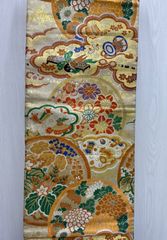 新品！正絹 袋帯 金地 扇面 花鳥文様 豪華絢爛 - メルカリ