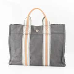 HERMES エルメス フールトゥ PM ハンドバッグ トートバッグ キャンバス グレー オレンジ シルバー金具 レディース メンズ （234）