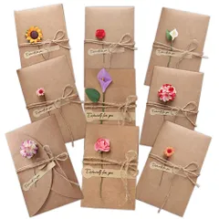 moin moin メッセージ カード 手紙 レター 母の日 2way フラワー 花 一輪 フラワー グリーティング カード + 封筒 + シール + 紐 + 花 9種セット / Mサイズ 17.4×11cm / ひまわり 薔薇 ブラウン カーネーション 21