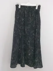 ◇ MAJESTIC LEGON 総柄 ウエストゴム 膝下丈 フレア スカート サイズM ブラック ホワイト系 レディース E  【1303280009718】