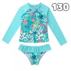 130 水着女の子セパレート２点セット花柄ラッシュガード長袖可愛いお洒落子供用G
