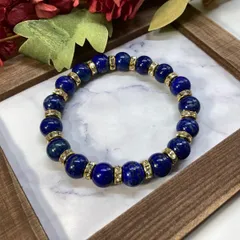 ラピスラズリ パワーストーン ブレスレット 天然石 10mm （ゴールド）メンズ・レディース　男性・女性　数珠ブレス　開運   [c]