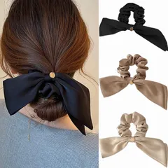 【在庫セール】シルク シルク ヘアゴム おしゃれ ヘアゴム 髪ゴム ヘアゴム レディース ヘアアクセサリー 100% 髪に優しい シュシュ リボン 長め リボン，BetterJonny カジュアル おしゃれ 3本セット かわいい(Bセット)