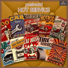 【選べる5種】ポストカード10枚セット　まとめ売り　レトロアメリカン　カーサービス　モーターオイル　タイヤ整備　工具　車　バイク　ガソリンスタンド　男前インテリア　コラージュ素材　アメリカン雑貨　詰合わせ　ジャンクジャーナル　メッセージ　コレクション　317P