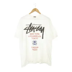 ステューシー STUSSY Tシャツ 半袖 ワールドツアー プリント ロゴ オーバーサイズ XL 白 ホワイト /AH18 ■GY01のサムネイル
