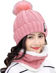 infage ネックウォーマー ニット帽 レディース セット 防寒 スキー スノボ 秋 冬( ピンク,  Free Size)