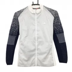 アディダス ジャケットブルゾン 白×ネイビー 異素材切替 胸元ロゴ レディース S ゴルフウェア adidas