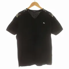 バーバリーブラックレーベル BURBERRY BLACK LABEL Tシャツ 半袖 Vネック チェック切替 3 L相当 黒 ブラック /☆G