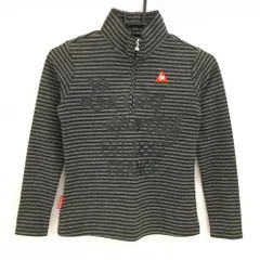 【超美品】ルコック 長袖ハイネックシャツ 杢グレー×黒　ボーダー フロントプリント  レディース S ゴルフウェア le coq sportif