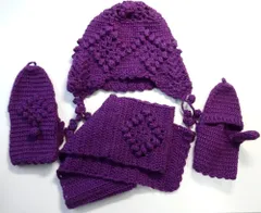 手編みニット・３点セット（紫）