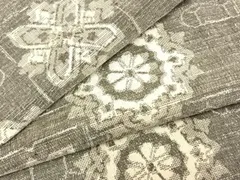 平和屋着物▽上質な紬　単衣　吉祥花文　正絹　逸品　AABC0538fy