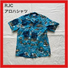 RJC　アロハシャツ　ハワイアンシャツ　シャツ　半袖　魚　海　ヤシの木　舟　M