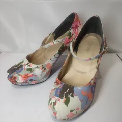 【美品・小さめ】エスペランザ ESPERANZA パンプス 花柄 レース かかと 22.5センチ ハイヒール 身長 ラウンド ヒール 異素材 ストラップ 小さめ ブランド 厚底 レース