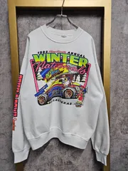 【US古着】90s USA製 Hanes Devil's Bowl Speedway 1992 Sweatshirt / ヘインズ  デビルズボウル スピードウェイ レーシング カーレース プリント スウェット トレーナー ホワイト XL~2XL