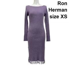 ◆ ロンハーマン Ron Herman リブニットワンピース ロング 長袖 フリンジ ラベンダー 綿 ウール XS 5号 レディース S5V576