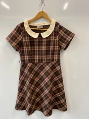a637⚫︎PATTERN⚫︎パターン⚫︎プライムパターン⚫︎ウール混⚫︎襟付⚫︎チェック⚫︎Aラインワンピース⚫︎size M⚫︎茶