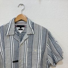 トミーヒルフィガー TOMMY HILFIGER オープンカラーシャツ 【L】メンズ 半袖 グレー ストライプシャツ