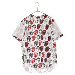 COMME des GARCONS HOMME PLUS コムデギャルソンオムプリュス ROLLING STONES LIP AND TAN ICON TEE ローリングストーンズ リップ&タン 総柄切替半袖Tシャツ ホワイト430センチ袖丈