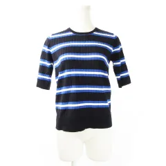 エムケー ミッシェルクラン MK MICHEL KLEIN カットソー ニットソー クルーネック 五分袖 トタンリブ シャリ感 さらさら ストレッチ ボーダー 38 青 ブルー /CK5