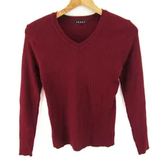 イング リブニット 長袖 Vネック トップス レディース Mサイズ ワインレッド INGNI 【中古】