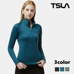 [TESLA] テスラ ジップシャツ 長袖 レディース [UVカット・速乾・軽量保温・防風] 1/4ジップ ハーフジップアップ ミドルレイヤー アウトドア ゴルフ ランニングウェア スポーツウェア 　XKZ02　GRY・FGN　ｓサイズ