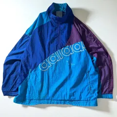 90年代 adidas アディダス ハーフジップ ナイロンジャケット トレフォイル 刺繍 マルチカラー ブルー メンズ XL 古着 ヴィンテージ