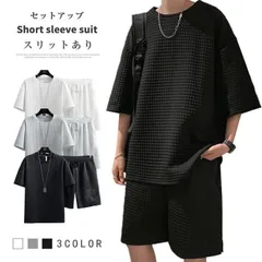 上下セット黒未使用夏部屋着ハーフパンツメンズワッフル生地Tシャツルームウェアゆったりyemi65半袖セットアップ