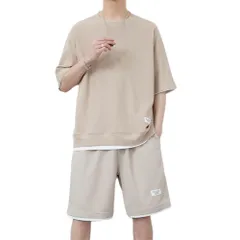 Anzn 夏服 メンズ セットアップ Tシャツ 半袖 上下 セット 大きいサイズ 無地 ゆったり おしゃれ 上下スウェット 服 トップス ハーフパンツ ショート パンツ アップ 快適 スポーツウェア セットアップ春夏 tシャツ 人気-kaqi-2XL