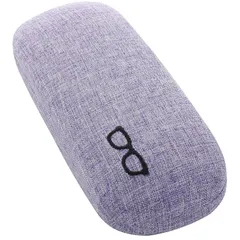 メガネケース メタル ハード ラウンド コンパクト おしゃれ ファブリック 生地 かわいい ワンポイント 眼鏡刺繍モチーフ メンズ レディース 兼用 パープル 2235-06