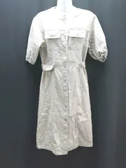 ◇ H&M フロントボタン しっかりした素材 カジュアル 半袖 ロング丈 ワンピース サイズ34 クリーム レディース E  【1307260066395】