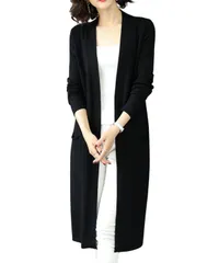 [Dep Club] エレガント×気軽さ ロングカーディガン レディース 薄手 ニット カーディガン ロング丈 ポケット 無地 大きいサイズ ゆったり 春 秋 冬 春秋 秋冬 春服 服 (ブラック) [ブラック] [Free Size]