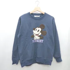 ◇ ⊇ ◎●未使用● Disney ミッキーマウス ロゴ刺<!-利用不可文字-!> 長袖 トレーナー サイズM ネイビー系 レディース メンズ E  【1412090051241】