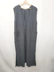 ◇ ⊇ forksy. フォルクシー ストライプ Vネック ノースリーブ ロング丈 ワンピース サイズF ネイビー レディース E  【1411070012494】