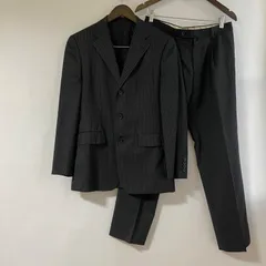 【良】コムサメン　コムサデモード　LANIFICO メンズ　スーツ　セットアップ　S  ダークグレー　ストライプ　毛100%