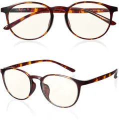 【特価商品】紫外線カット メンズ おしゃれ ボストン型 レディース 超軽量14g ユニセックス JIS規格 パソコン用 度なし PC眼鏡 伊達めがね メガネ ブルーライトカット (ブラウンデミ) [ROTAKUMA]