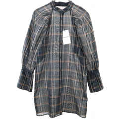 未使用 EMMEL REFINES エメル リファインズ チェック柄 長袖 シアー シャツワンピース FREE ネイビー シースルー レディース 古着