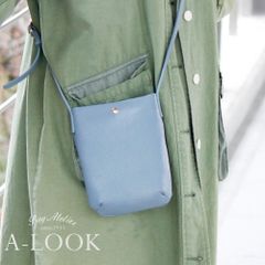 スマホショルダー ブランド 大人 かわいい 本革 ショルダーバッグ レディース 小さめ ポシェット スマホ ポーチ ショルダー 縦 日本製 上品 軽い 軽量 革 斜めがけバッグ オリーブレザー 女性 誕生日 alook エールック A3432 ブルーグレー