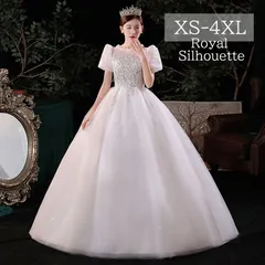 ウェディングドレス  大きいサイズ 小さいサイズ 白 ホワイト パフスリーブ 袖あり 結婚式 パーティー XS S M L XL LL 2XL XXL 3XL XXXL 4XL XXXXL Aライン チュール 二次会 ドレス ロング 花嫁 エレガント 紐タイプ