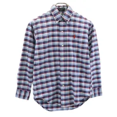 ポロバイラルフローレン 80s 緑タグ ヴィンテージ ボーイズ規格 チェック柄 長袖 ボタンダウンシャツ M ブルー系 Polo by Ralph Lauren レディース 古着 【240324】 メール便可