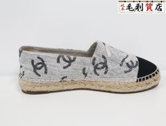 シャネル CHANEL G39028 CC ココマーク マトラッセ キャンバス エスパドリーユ グレー サイズ38 美品 靴