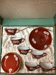 希少 ノリタケ 朱地 白菊 カップ＆ソーサー 6客 オールドノリタケ 昭和 レトロ　ノリタケ　　【L】